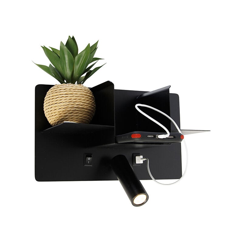 Thijs - led Applique murale - 1 lumière - l 28 cm - Noir - Moderne - éclairage intérieur - Salon i Chambre - Qazqa