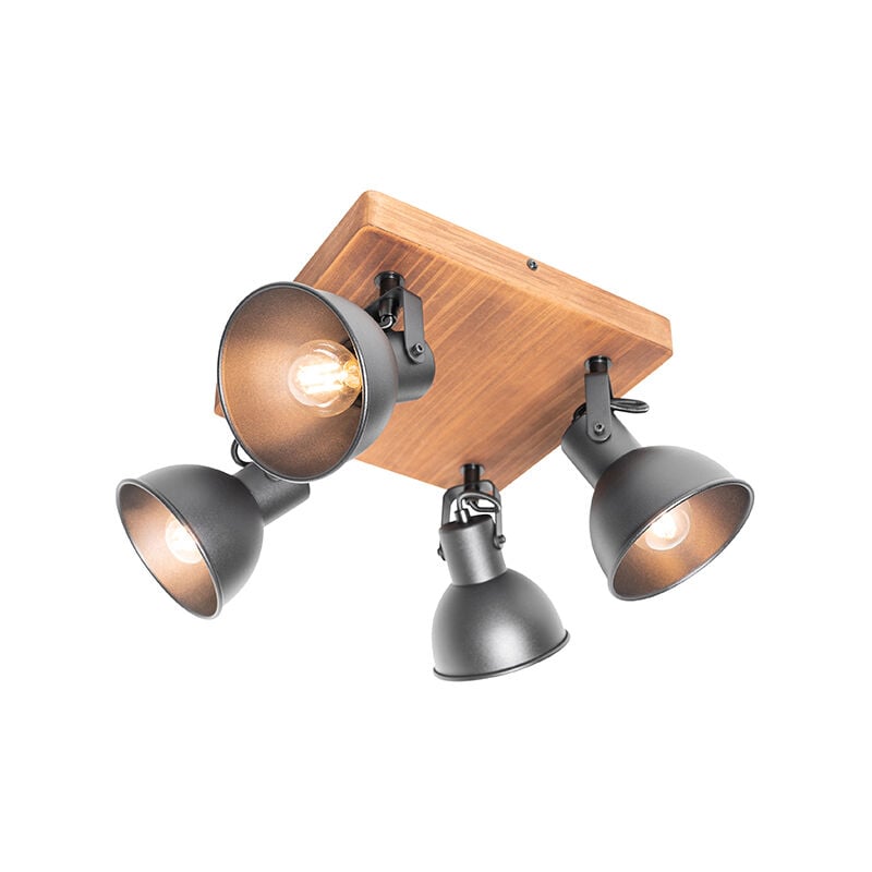 Qazqa - tommy - Spot plafond, plafonnier - 4 lumière - l 36 cm - Noir - Rustique - éclairage intérieur - Salon i Chambre i Cuisine i Salle à manger