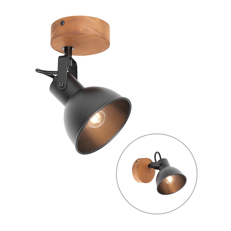 Qazqa - tommy - Spot mural et plafond - 1 lumière - l 9.5 cm - Noir - Rustique - éclairage intérieur - Salon i Chambre i Cuisine i Salle à manger