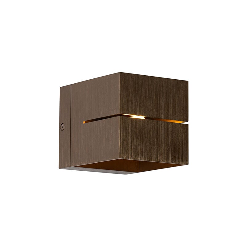 Qazqa - transfer groove - Applique murale - 1 lumière - l 9.68 cm - Bronze - Moderne - éclairage intérieur - Salon i Chambre i Cuisine i Salle à