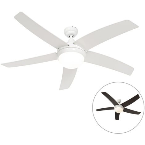QAZQA Ventilatori da soffitto cool - Moderno - Acciaio,Vetro - Bianco/Marrone - Tondo (non sostituibile) LED Max. 1 x 24 Watt