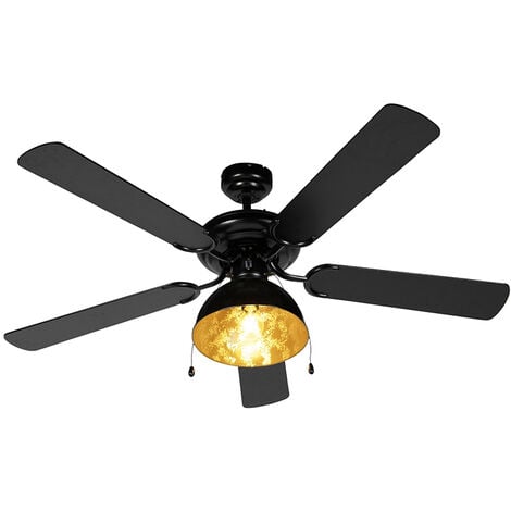 QAZQA + Ventilatori da soffitto magna licht88 - Industriale - Legno,Acciaio - Nero - Tondo Max. 1 x Watt