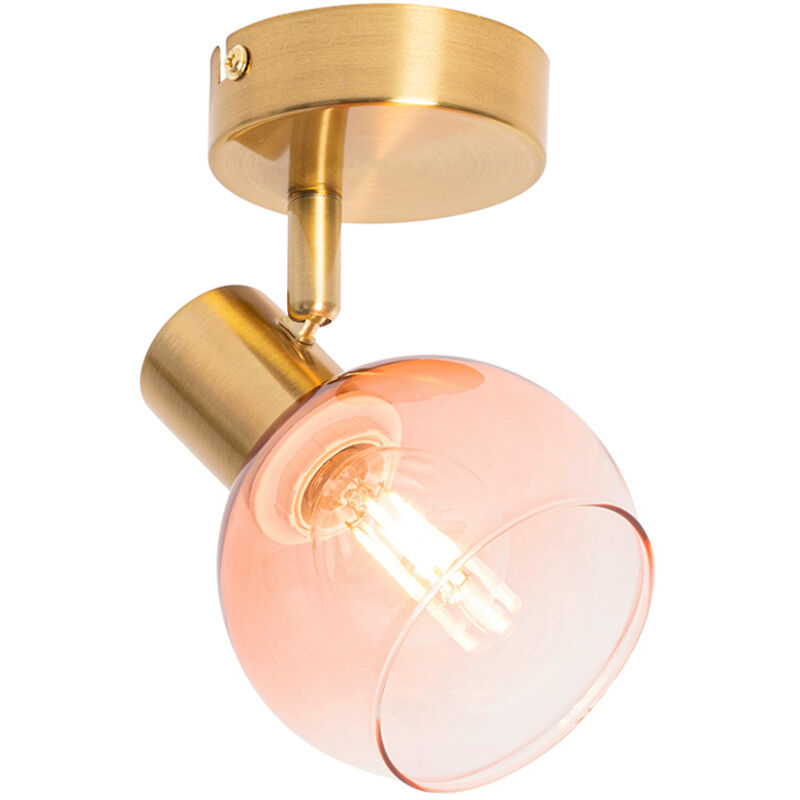 Vidro - Spot plafond, plafonnier - 1 lumière - l 10 cm - Rose - Art Deco - éclairage intérieur - Salon i Chambre i Cuisine i Salle à manger - Qazqa