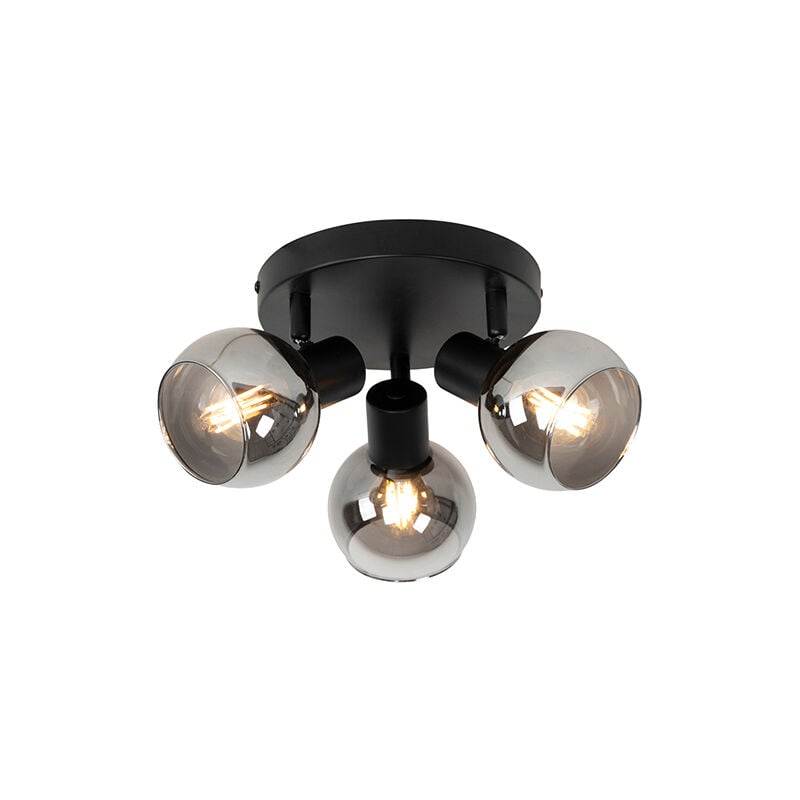 Qazqa - vidro - Spot plafond, plafonnier - 3 lumière - ø 35 cm - Noir - Art Deco - éclairage intérieur - Salon i Chambre i Cuisine i Salle à manger