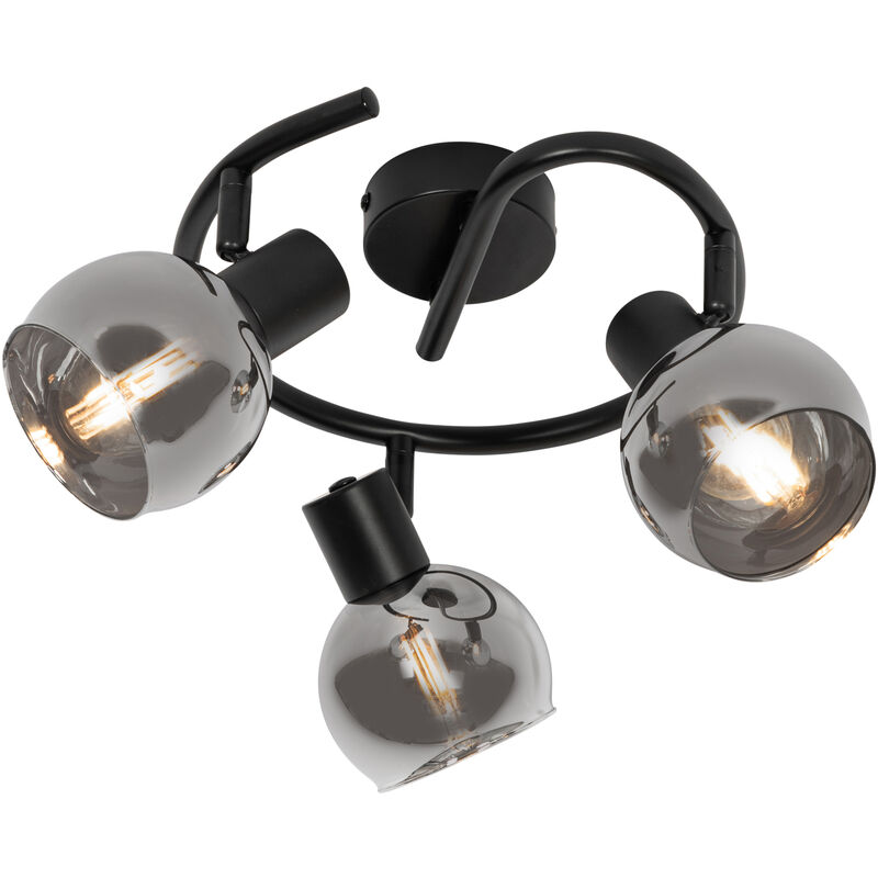 Qazqa - vidro - Spot plafond, plafonnier - 3 lumière - ø 39 cm - Noir - Art Deco - éclairage intérieur - Salon i Chambre i Cuisine i Salle à manger