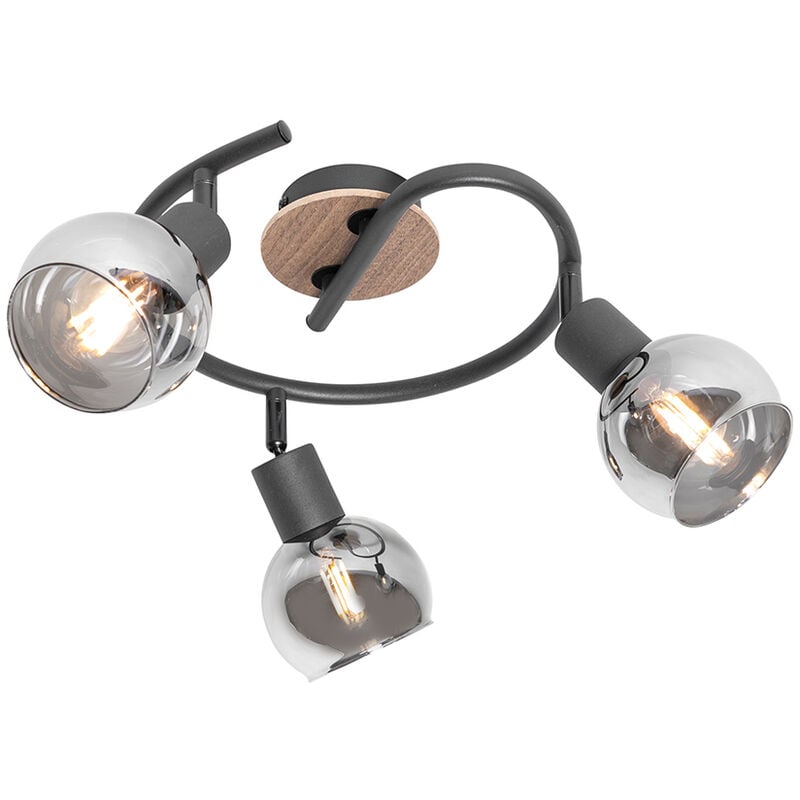 Qazqa - vidro - Spot plafond, plafonnier - 3 lumière - ø 51 cm - Gris - Moderne - éclairage intérieur - Salon i Chambre i Cuisine i Salle à manger