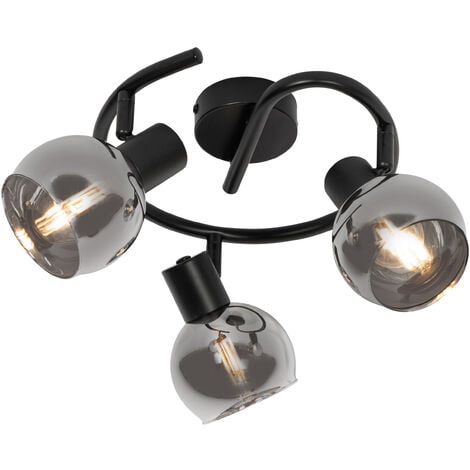 QAZQA vidro - Spot plafond, plafonnier - 3 lumière - Ø 49 cm - Noir - Art Deco - éclairage intérieur - Salon I Chambre I Cuisine I Salle à manger
