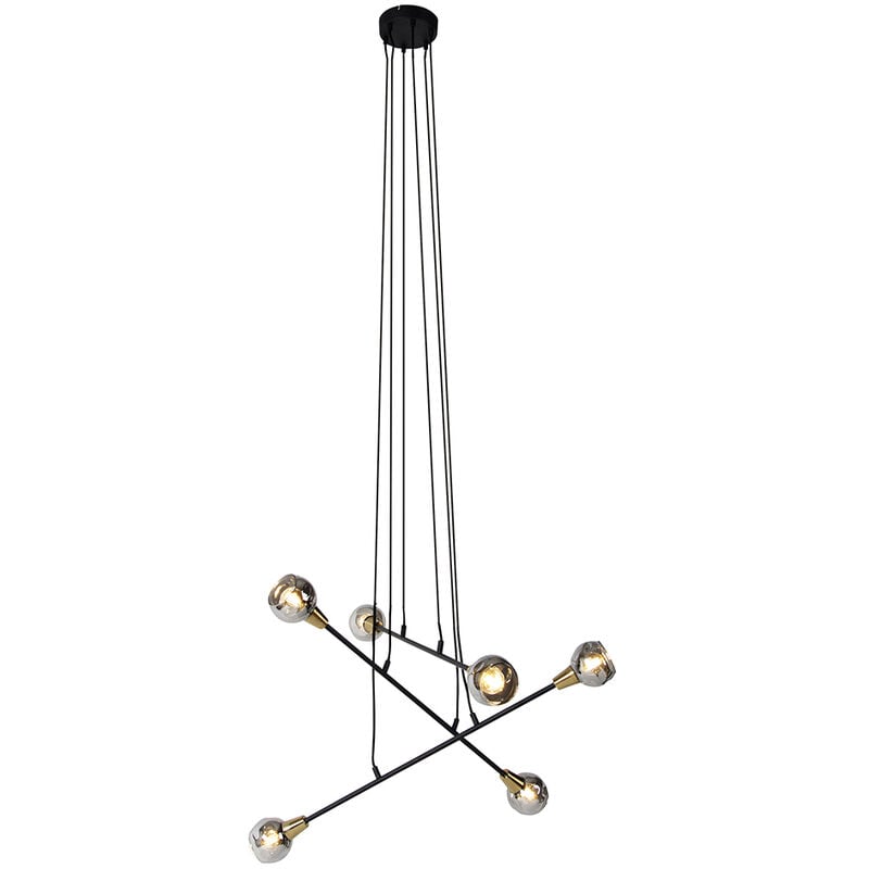Vidro - Suspension - 6 lumière - ø 80 cm - Noir et Or - Moderne, Art Deco - éclairage intérieur - Salon i Chambre i Cuisine i Salle à manger - Qazqa