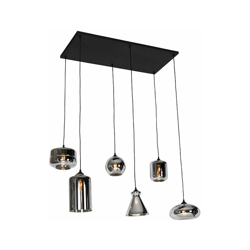 Wallace - Suspension multiples - 6 lumière - l 110 cm - Gris - Art Deco - éclairage intérieur - Salon i Chambre i Cuisine i Salle à manger - Qazqa
