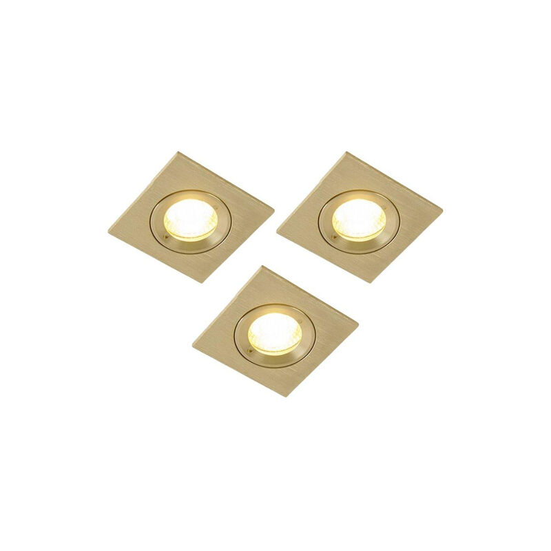 Xena Spot encastrable - lot de 3 - 8x8cm - IP44 - Carré - Laiton (doré) - Qazqa