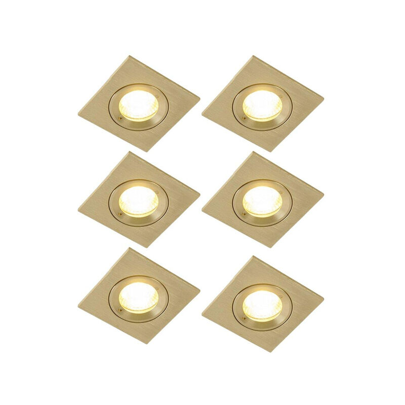 QAZQA Xena Spot encastrable - lot de 6 - 8x8cm - IP44 - Carré - Laiton (doré)