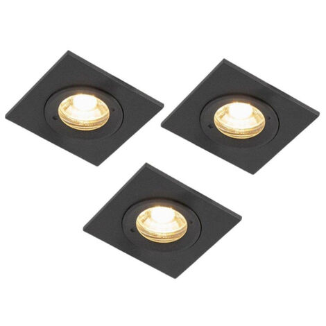 QAZQA Xena Spot encastrable - lot de 3 - 8x8cm - IP44 - Carré - Noir