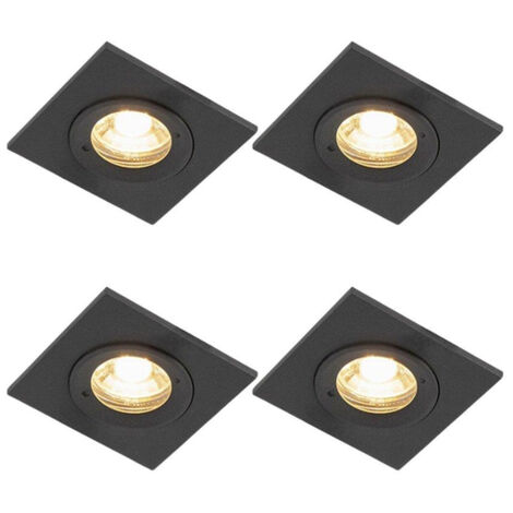 QAZQA Xena Spot encastrable - lot de 4 - 8x8cm - IP44 - Carré - Noir