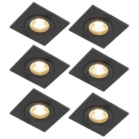 QAZQA Xena Spot encastrable - lot de 6 - 8x8cm - IP44 - Carré - Noir