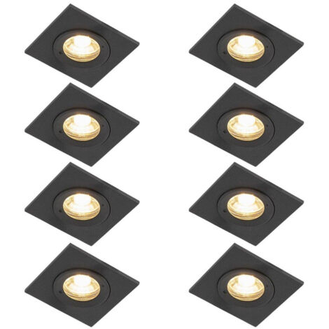 QAZQA Xena Spot encastrable - lot de 6 - 8x8cm - IP44 - Carré - Noir