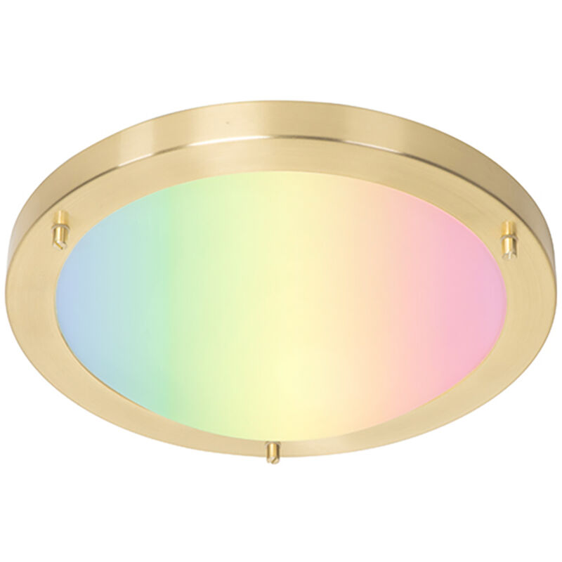 Qazqa - yuma - led Dimmable Plafonnier variateur inclus - 1 lumière - ø 31 cm - Doré/Laiton - Moderne - éclairage extérieur - Salle de bains