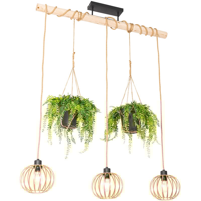 Qazqa - yura - Suspension multiples - 3 lumière - l 100 cm - Noir et Or - Rustique - éclairage intérieur - Salon i Chambre i Cuisine i Salle à manger
