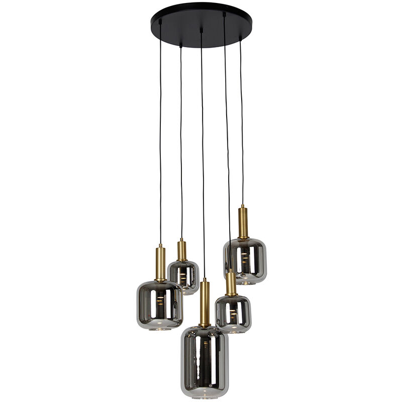 QAZQA zuzanna - LED Suspension - 5 lumière - Ø 66 cm - Noir et Or - Moderne - éclairage intérieur - Salon I Chambre I Cuisine I Salle à manger