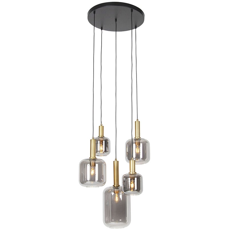 Zuzanna - Suspension - 5 lumière - ø 66 cm - Noir et Or - Moderne - éclairage intérieur - Salon i Chambre i Cuisine i Salle à manger - Qazqa