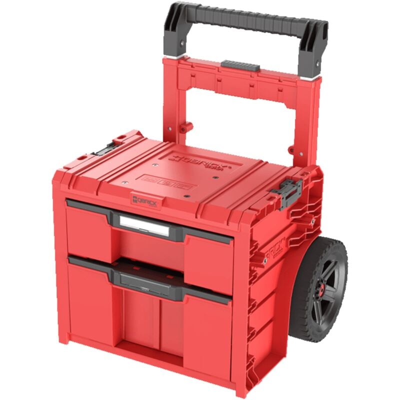 Qbrick - System pro Cart 2.0 Plus Drawer 2 Red Ultra hd Boîte mobile personnalisée sur roulettes 520 x 415 x 660 mm 9,5 l 12 l poignée télescopique