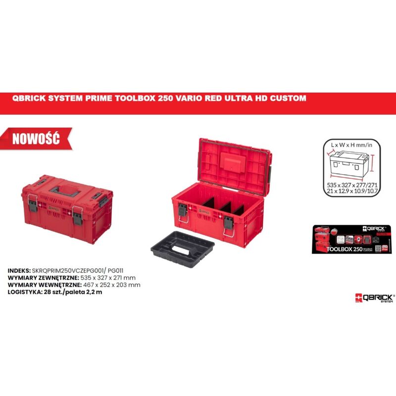 System prime Toolbox 250 Vario empilable 535 x 327 x 271 mm 28l IP66 avec 3 séparateurs - Qbrick