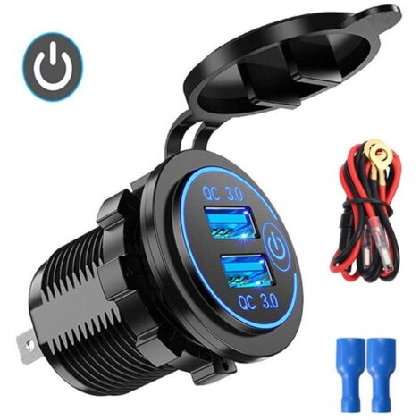 QC3.0 Dual USB Car Charger Plug 12V-24V Cigarette Lighter with Touch Switch for Phone