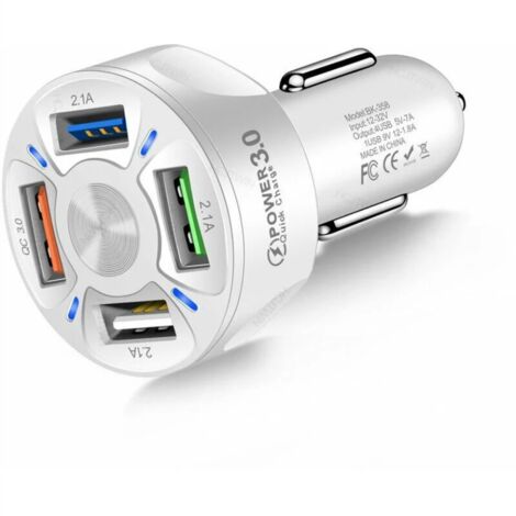 QC3.0 voiture blanche chargeur de téléphone portable chargeur de voiture 4usb chargeur de voiture un pour quatre