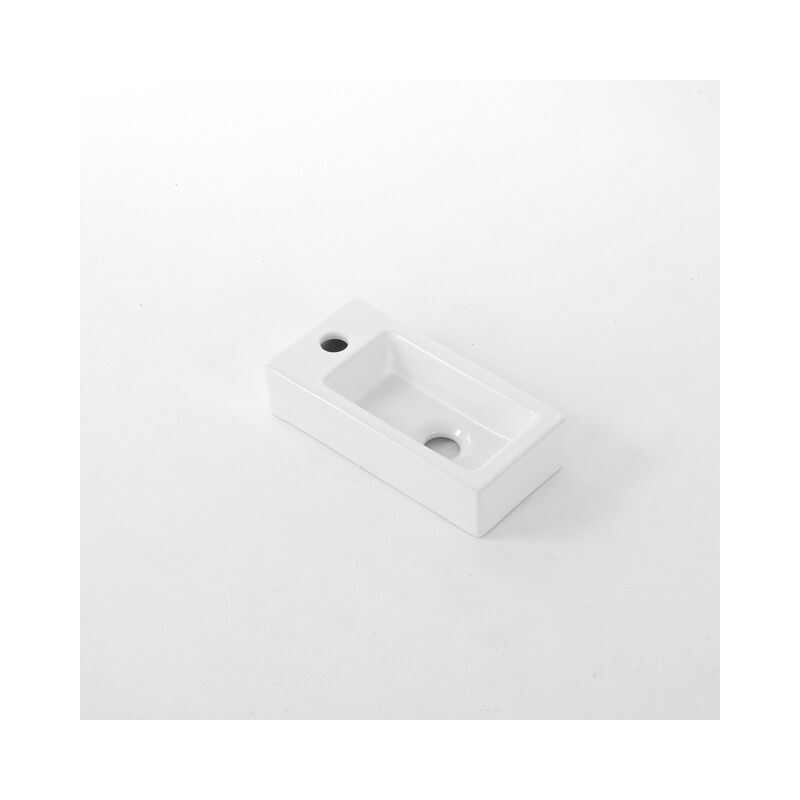 Fortifura Fuente lave-mains - 38x18.5x9 cm - céramique - trou pour robinet à gauche - blanc brillant