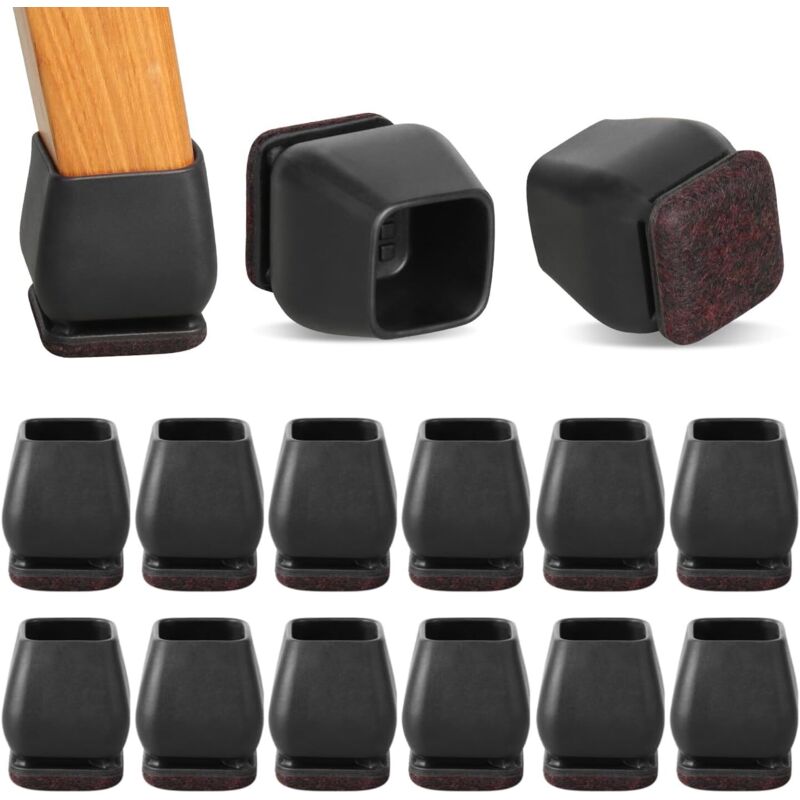 QIBLAOU 24 Protections Pied Chaise Carré Noir - Silicone Antidérapant - Compatible 15-19mm - Protection Sol Bois/Carrelage