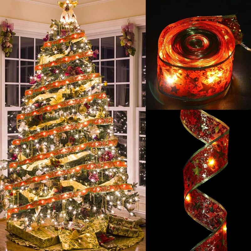 QIBLAOU Guirlande LED Ruban 5m Rouge Brillant - Créez une Ambiance Festive - Décoration Murale, Fenêtre et Sapin de Noël