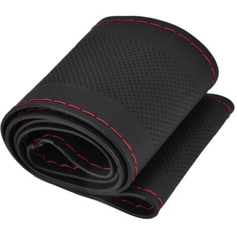 Qiilu Couverture de Volant de Voiture Anti-dérapant Universel, Protecteur de Volant de Voiture Housse de Volant Top Cuir Véritable,Noir