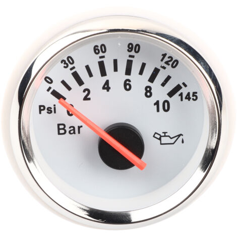 Qiilu Öldruckmesser, 2 Zoll 0-10 Bar 145 psi Öldruckmesser mit LED-Hintergrundbeleuchtung, Instrument für automatische Motorräder, Boote, LKWs, 12 V/24 V (Weiß).
