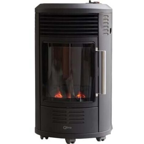 QLIMA Stufa A Gas Gpl Da Interno 3,4 Kw Effetto Camino Nera