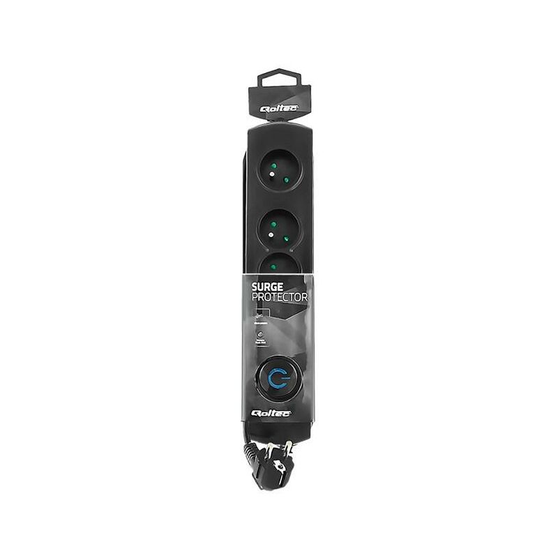 

50105 – Regleta con protección contra sobretensiones, 4, Negro - Qoltec