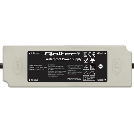 Qoltec LED-Schaltnetzteil IP67  150W  12V  12,5A  Wasserdicht  Weiß