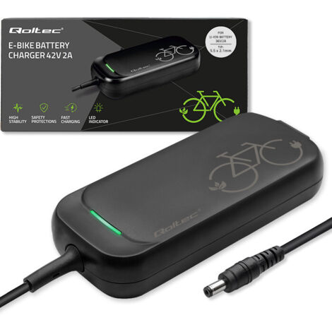 Qoltec Schnellladegerät für Elektroroller-Fahrrad 36V  42V  2A  5,52,1  Wasserdicht + Stromkabel