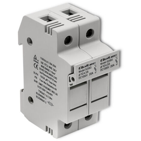 Qoltec Sicherungssockel + DC-Sicherung  2P  1000V  20A  10x38  Solar