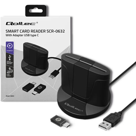 Qoltec Smart Chip ID-Kartenleser SCR-0632  USB 2.0 + USB-C Adapter