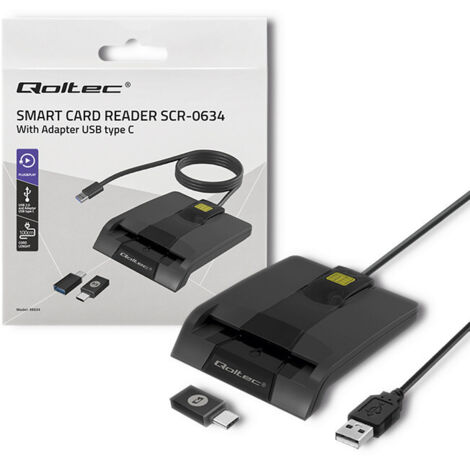 Qoltec Smart Chip ID-Kartenleser SCR-0634  USB 2.0 + USB-C Adapter