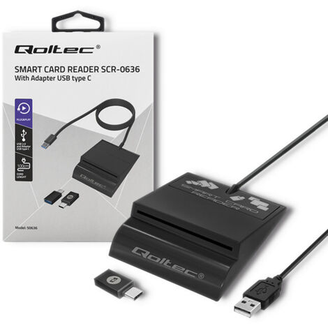 Qoltec Smart Chip ID-Kartenleser SCR-0636  USB 2.0 + USB-C Adapter