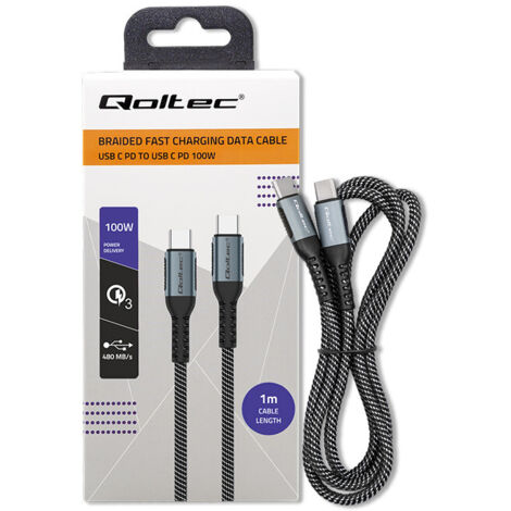 Qoltec USB 2.0 Typ C Kabel  USB 2.0 Typ C 100W  QC 3.0  PD  1m  Schwarz