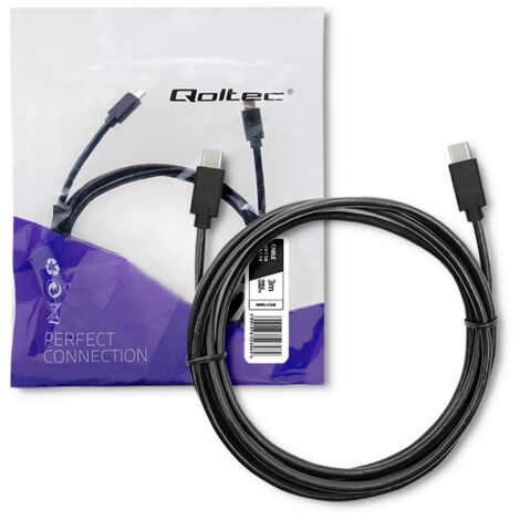 Qoltec USB 2.0 Typ C Steckerkabel  USB 2.0 Typ C Stecker  3m  Schwarz