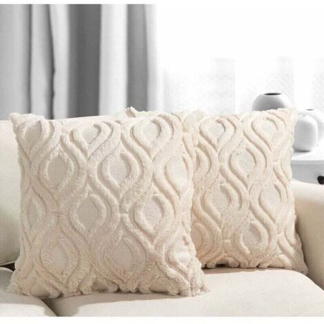 QORVA-Housses De Coussin Décoratives 18 X 18, Taies D'Oreiller Boho De Ferme En Fausse Fourrure, Housses De Coussin Beige Flou En Peluche Douce Pour Canapé, Salon, Chambre À Coucher, Lot De 2