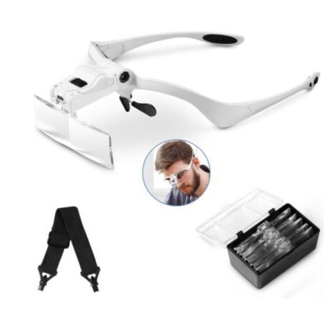 QORVA-Loupe serre-tête avec lumière LED, loupe frontale avec 5 lentilles détachables (1,0X, 1,5X, 2,0X, 2,5X, 3,5X), pour travaux de précision, lecture, bijoux, broderie, couture et fabrication de bij