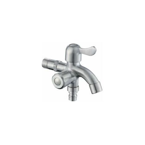 QPUION Double robinet 1/2" - Double robinet en acier inoxydable 304 - Robinet d'arrêt - Pour machine à laver - Lave-vaisselle - Jardin - Maison et industrie - Résistant au gel,