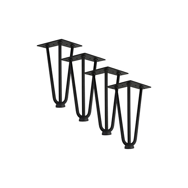 Beijiyi - Qrity [Améliorer] Lot 4 Pieds de Table en épingle à Cheveux, 25cm Jambes en métal de Bricolage, Trois Barres de Fer, Plus Forte, avec vis