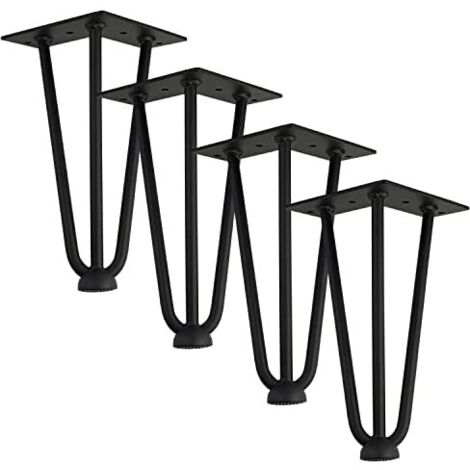 Qrity [Améliorer] Lot 4 Pieds de Table en épingle à Cheveux, 25cm Jambes en métal de Bricolage, Trois Barres de Fer, Plus Forte, avec vis et protecteurs de Sol