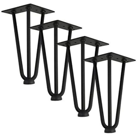 Qrity [Améliorer] Lot 4 Pieds de Table en épingle à Cheveux, 25cm Jambes en métal de Bricolage, Trois Barres de Fer, Plus Forte, avec vis et protecteurs de Sol