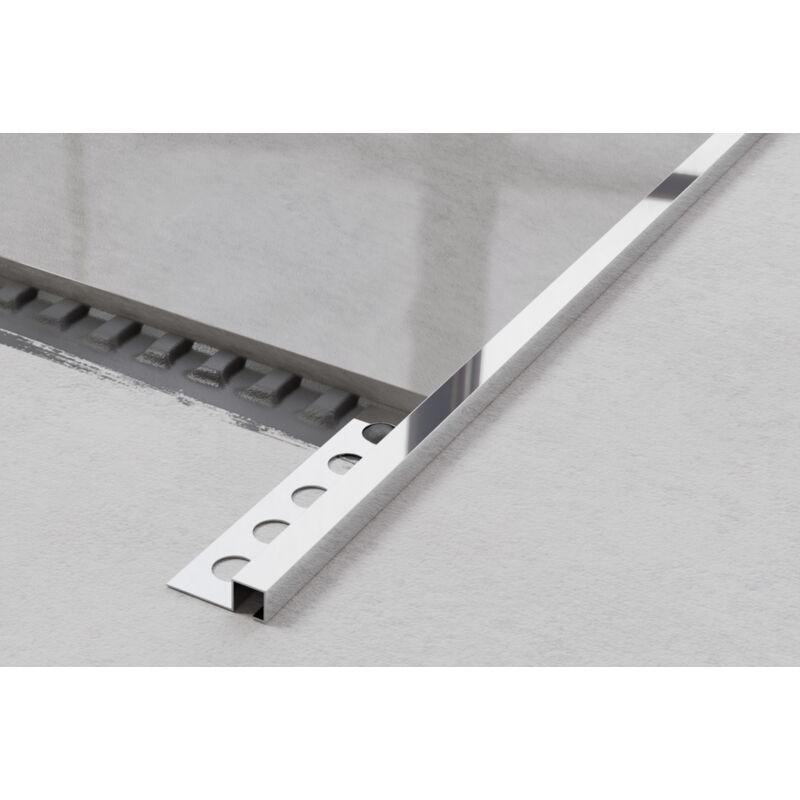 Profil décoratif QS en acier inoxydable pour carrelage 1.2cm x 244cm - Argent brillant