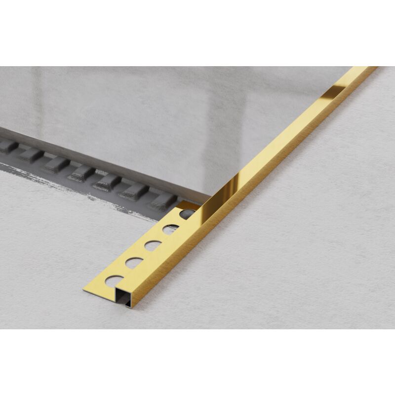 Profil décoratif QS en acier inoxydable pour carrelage 1.2cm x 244cm - Or brillant